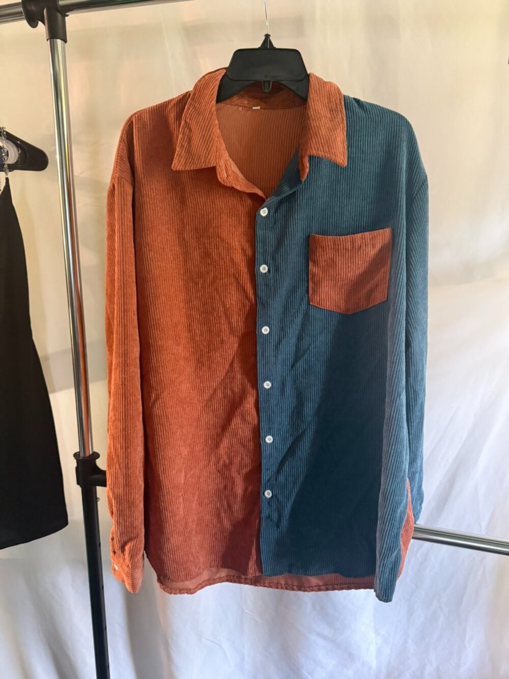 XL Long Sleeve corduroy Split Color Button Up